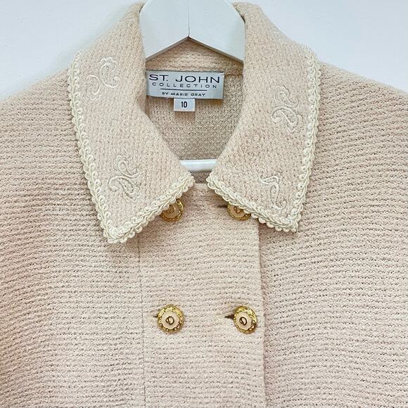 ST. JOHN COLLECTION Marie Gray Sz 10 Cream Double Breasted Boucle Blazer Jacket - Picture 13 of 13